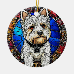 White Terrier Dog Portrait Ceramic Ornament