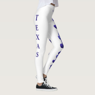 White Texas State Flower Blue Bonnet Leggings