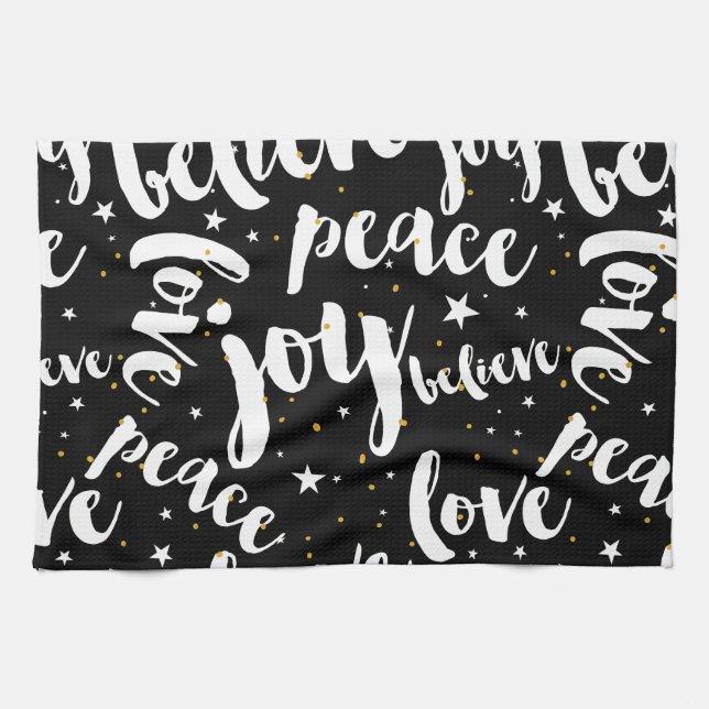 White Text Design On Black Background Tea Towel (Horizontal)