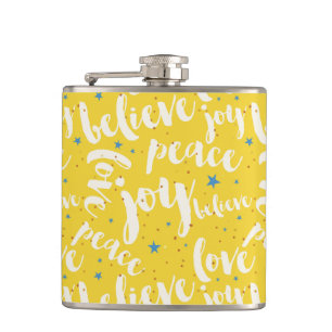 White Text Design Over Yellow Background Hip Flask