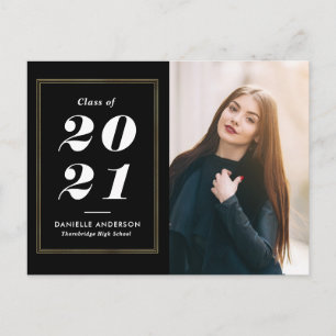White text gold frame graduation announcement postcard