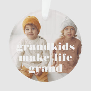 White Text   Grandkids Make Life Grand Photo Ornament