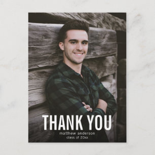 White Text Male Thank You Graduation Postcard