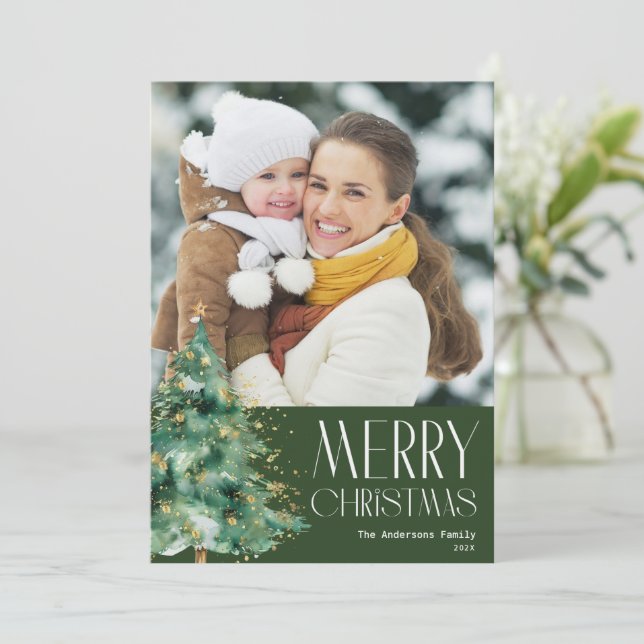 white text merry christmas holiday card (Standing Front)
