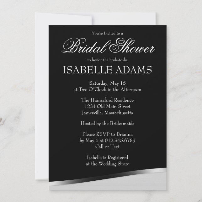 White Text on Black Bridal Shower Invitation (Front)