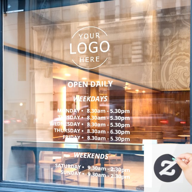 White Text Open Daily Store Hours Your Logo (Cafe Window)