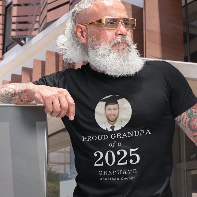 White Text Photo Proud Grandpa of 2025 Graduate T-Shirt (Creator Uploaded)