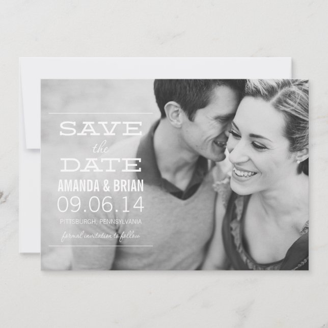 White Text Photo Save the Date Announcement (Front)