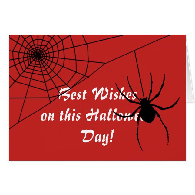 White Text, Spider & Web, Red Halloween Card (Front Horizontal)