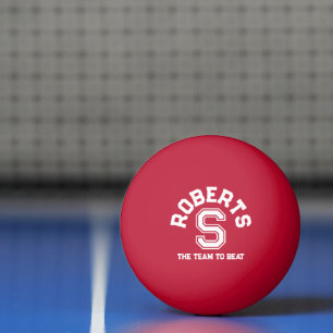 White text sports custom monogram name and team ping pong ball