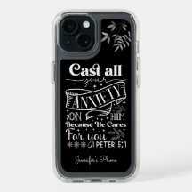 White Text Typography, 1 Peter 5:7 Scripture