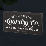 White Text Vintage Laundry Wash Dry Fold Wooden Box Sign<br><div class="desc">Place this charming and cheeky personalised wooden block sign on a shelf in your laundry room and bring a little bit of that vintage farmhouse vibe to your home decor. Use the customise options to create a truly one of a kind for yourself by changing fonts and the background colour....</div>
