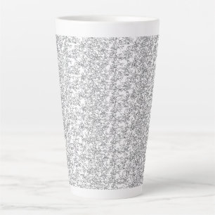White textured background with subtle, interwoven, latte mug