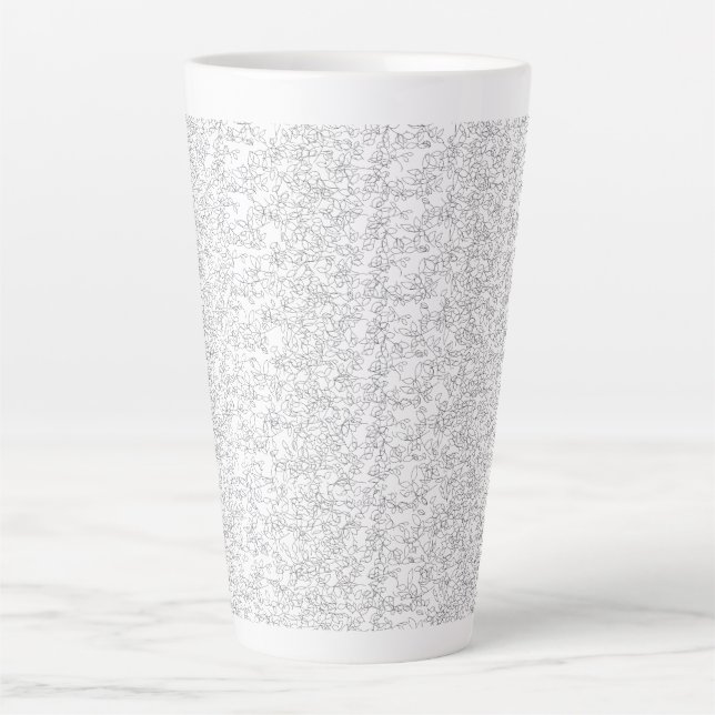 White textured background with subtle, interwoven, latte mug (Front)