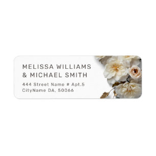 White Textured Roses Wedding Return Address Label