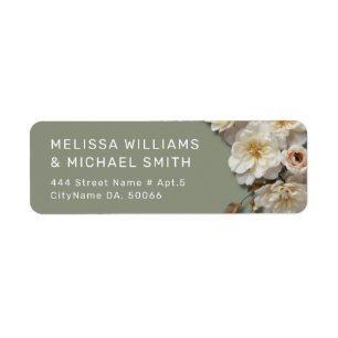 White Textured Roses Wedding Return Address Label