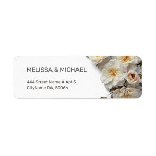 White Textured Roses Wedding Return Address Label