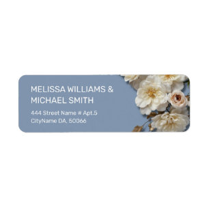 White Textured Roses Wedding Return Address Label