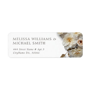 White Textured Roses Wedding Return Address Label