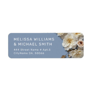White Textured Roses Wedding Return Address Label