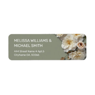 White Textured Roses Wedding Return Address Label
