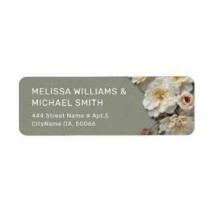 White Textured Roses Wedding Return Address Label