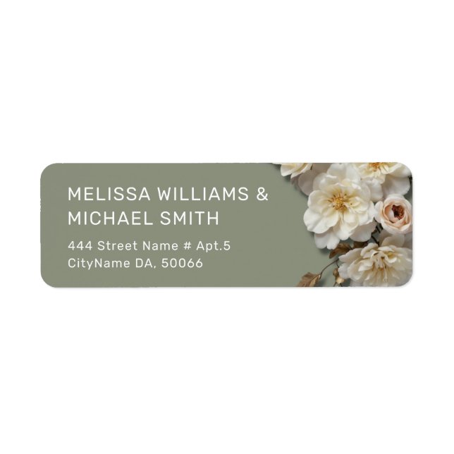 White Textured Roses | Wedding Return Address Label (Front)