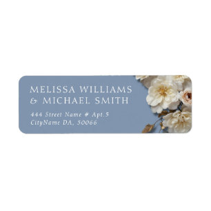 White Textured Roses Wedding Return Address Label
