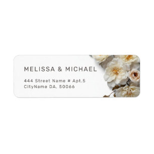 White Textured Roses Wedding Return Address Label