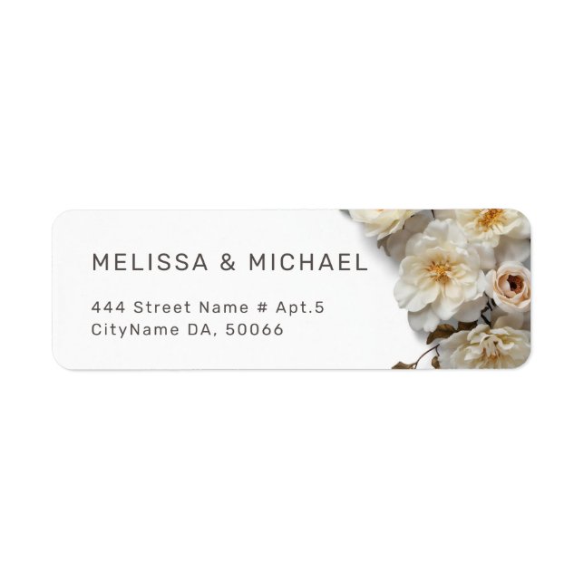 White Textured Roses | Wedding Return Address Label (Front)