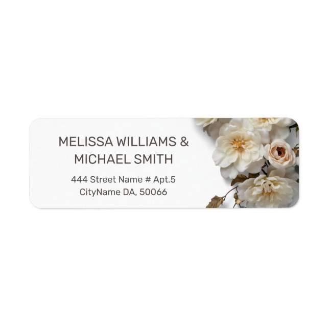 White Textured Roses | Wedding Return Address Label (Front)