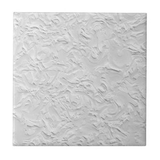 White Textured Stone, Monochrome Abstract Art Ceramic Tile