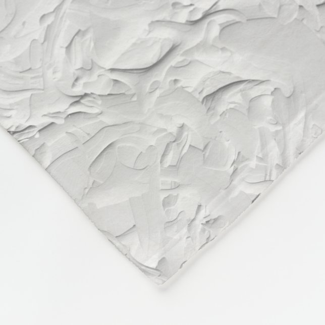 White Textured Stone, Monochrome Abstract Art Fleece Blanket (Corner)