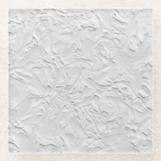White Textured Stone, Monochrome Abstract Art Glass Coaster
