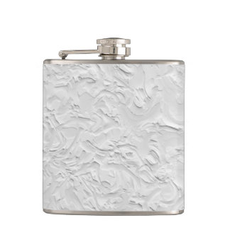 White Textured Stone, Monochrome Abstract Art Hip Flask