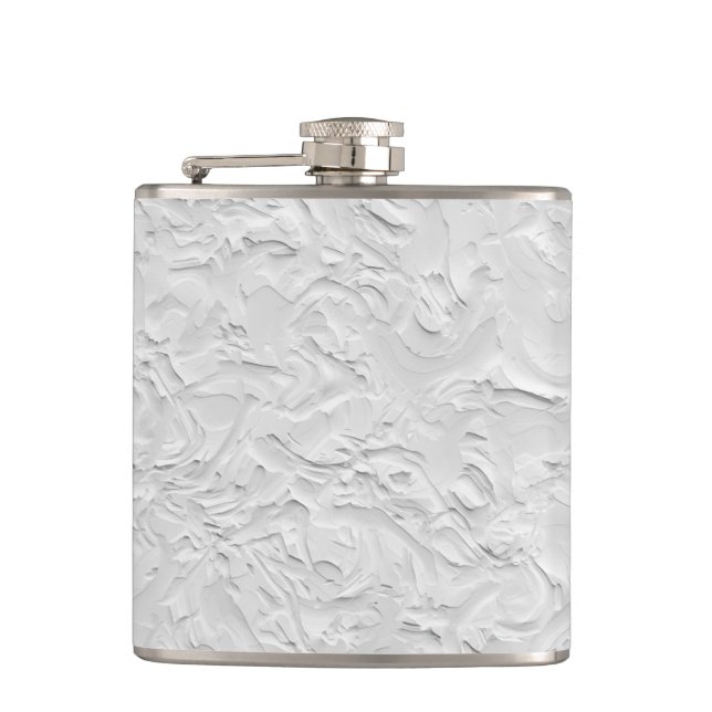 White Textured Stone, Monochrome Abstract Art Hip Flask (Front)