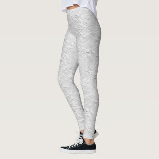 White Textured Stone, Monochrome Abstract Art Leggings