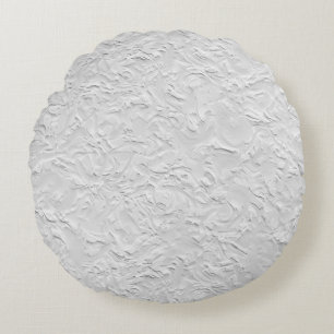 White Textured Stone, Monochrome Abstract Art Round Cushion