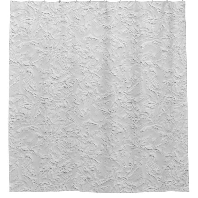 White Textured Stone, Monochrome Abstract Art Shower Curtain (Front)