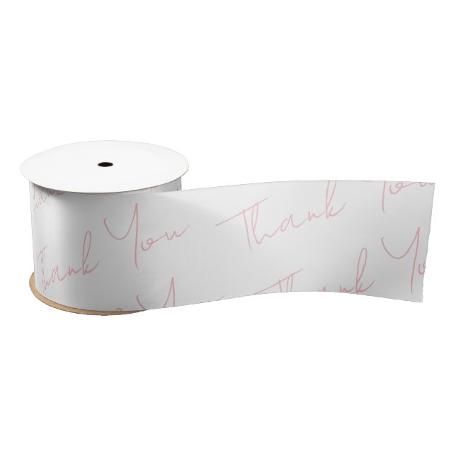 White Thank You Ribbon with Pink Calligraphy Satin Ribbon (Spool)