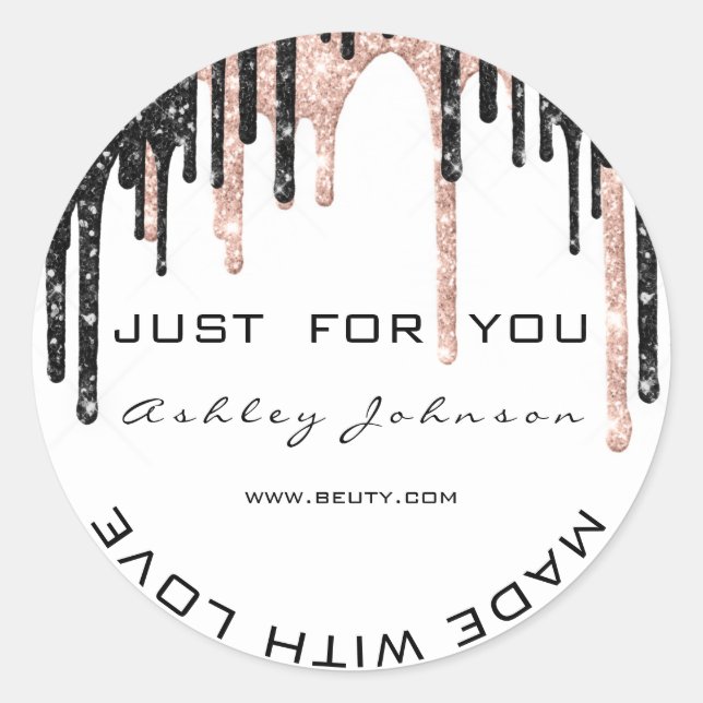 White Thank You Rose Black Made With Love Name Classic Round Sticker (Front)