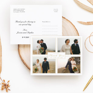 White Thank You Wedding Collage 4 Photo Postcard