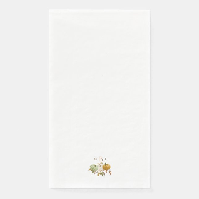 White Thanksgiving Pumpkin Monogram Napkin (Front)