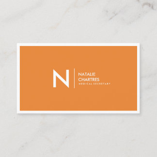 White Thin Framed Minimalist Monogram Orange Business Card