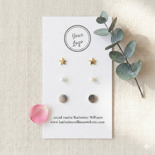 White Three Earring  Display Card  Add Your Logo
