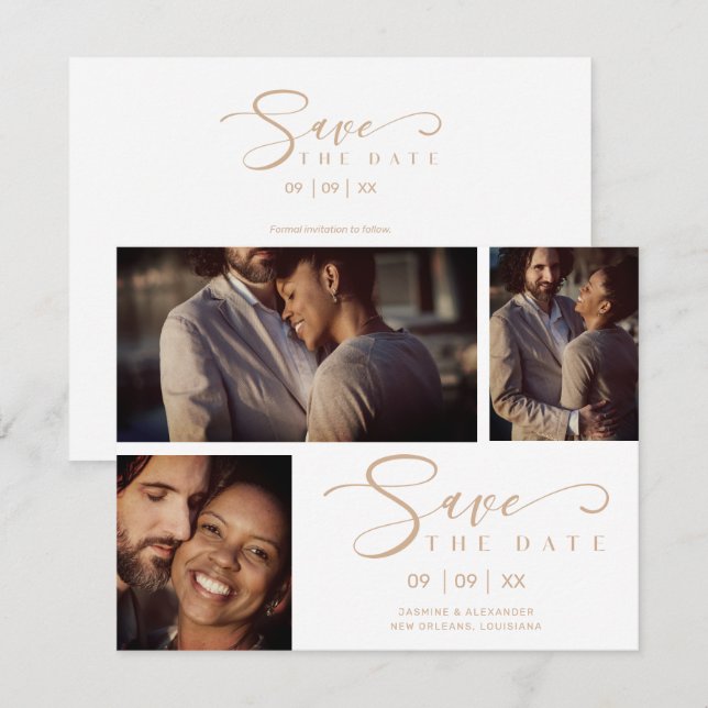 White Three Photos Collage Wedding Funny Script (Front/Back)