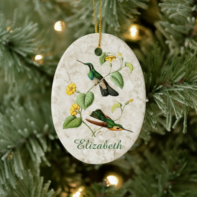 White Throated Mountain Gem Hummingbird Ceramic Ornament (Tree)