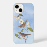 White Throated Sparrow Audubon Bird with Flowers C