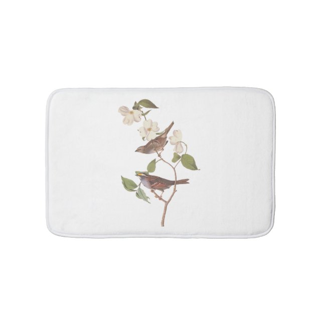 White Throated Sparrow Audubon Birds with Flowers Bath Mat (Front)