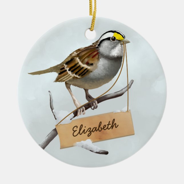 White throated sparrow Customise Name Ceramic Ornament (Front)